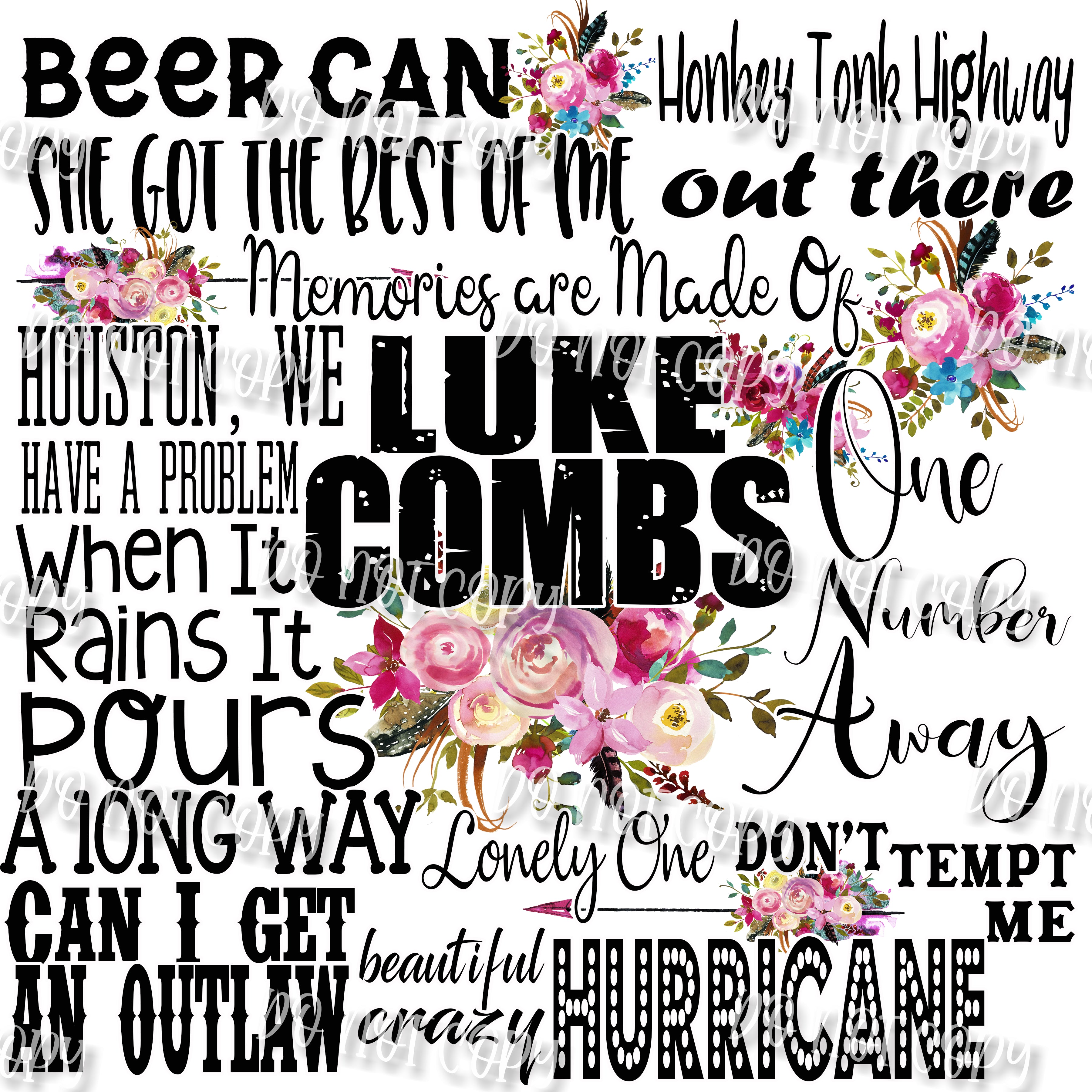 Luke Combs Beautiful Crazy Heart Song Lyric Print - Red Heart Print