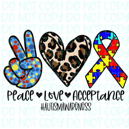 Peace Love Autism Awareness Sublimation