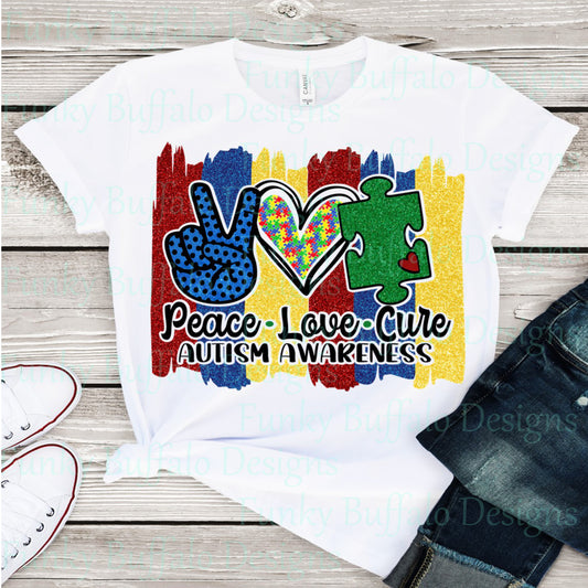 Peace Love Autism Glitter Sublimation