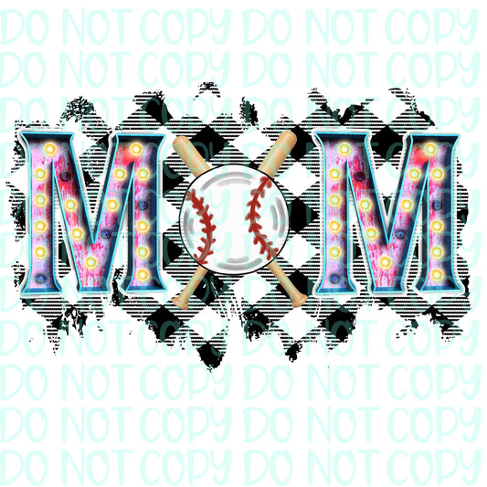 Baseball Mom Black Plaid