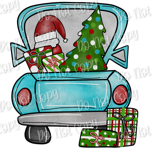 Blue Truck With Santa Sublimation