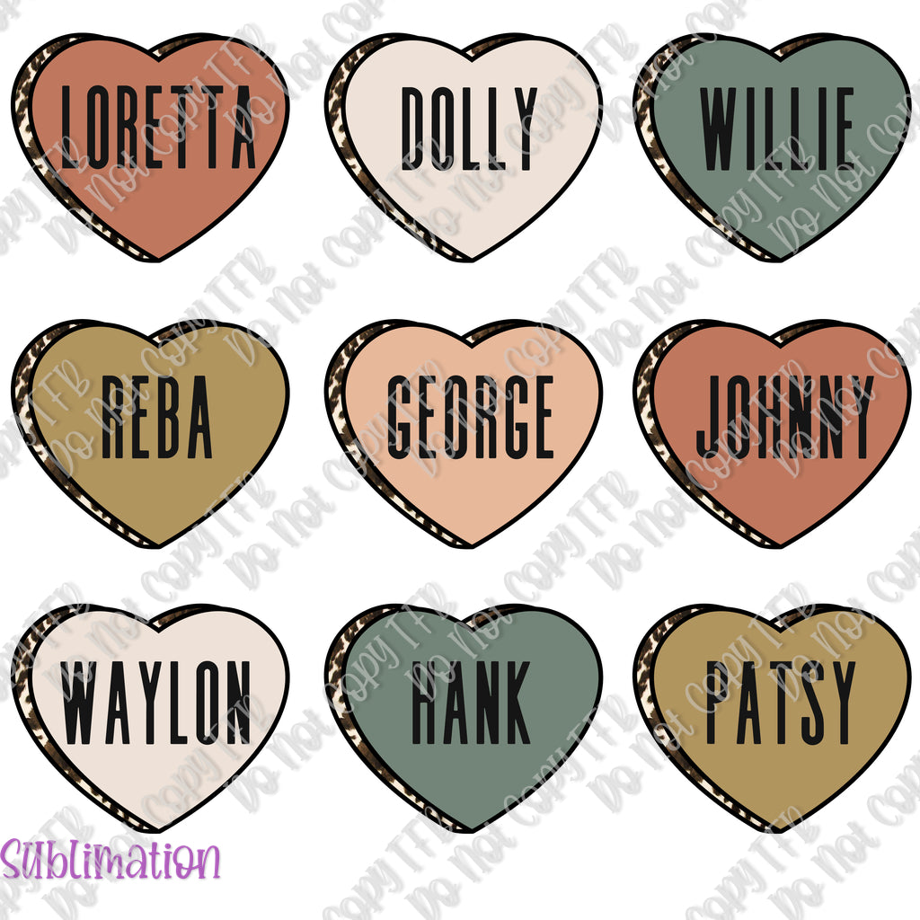 Country Singer Conversation Hearts Sublimation