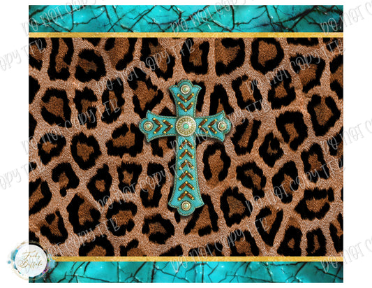 Cheetah Turquoise Cross 20oz Skinny Straight Sublimation