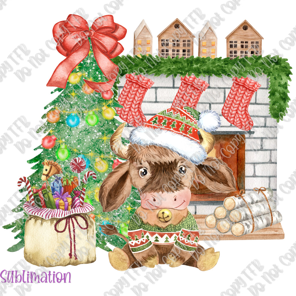 Christmas Cow Scene Sublimation