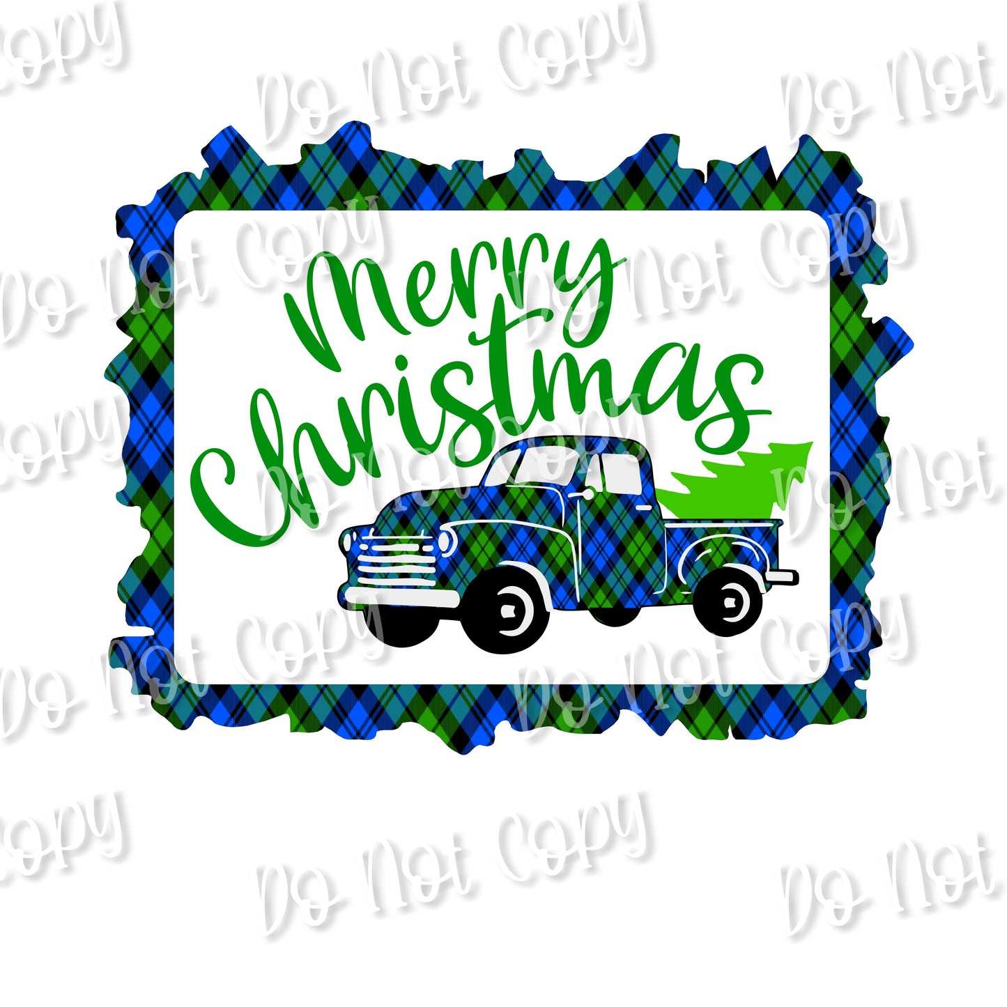 Christmas Plaid Truck Blue Sublimation