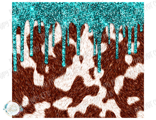 Cowhide Turquoise Glitter 20oz Skinny Straight Sublimation