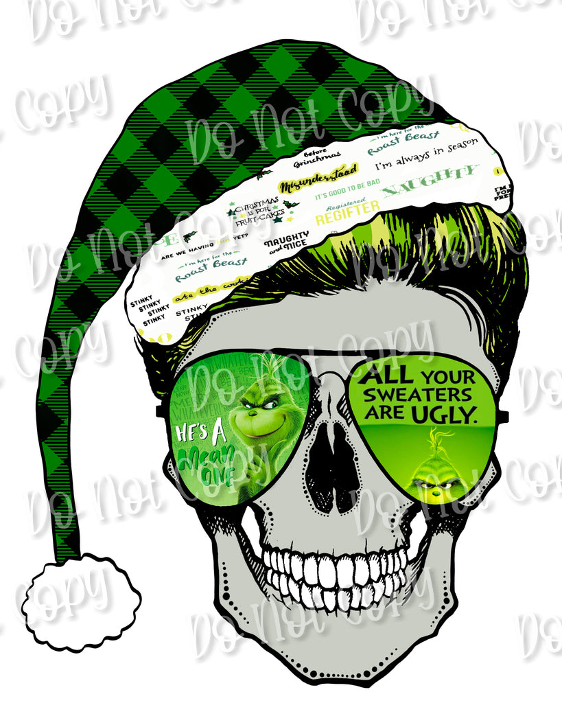 Grinch Christmas Skull Sublimation