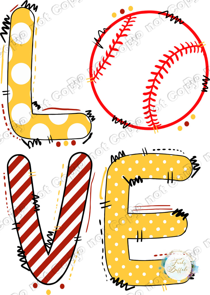 Love Baseball Doodle Maroon and Gold Sublimation