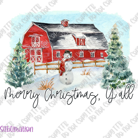 Merry Christmas Y'all Barn Sublimation