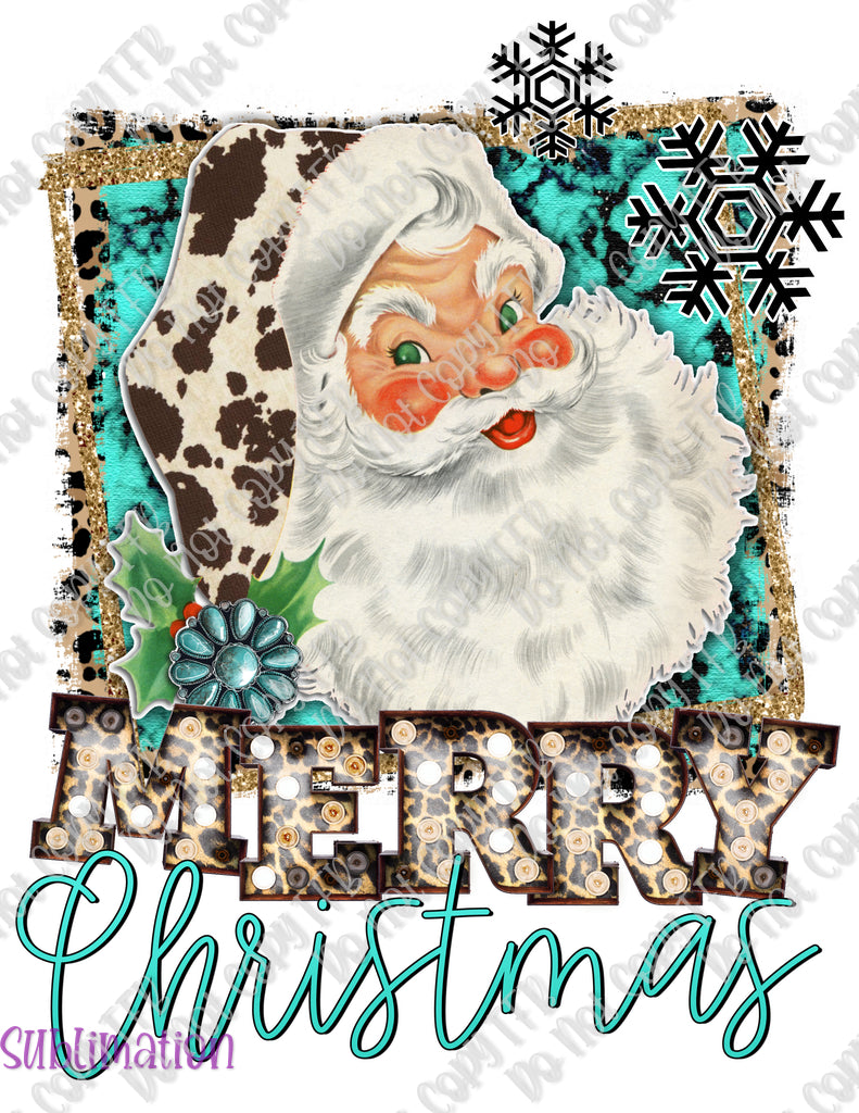 Merry Christmas Turq Santa Sublimation