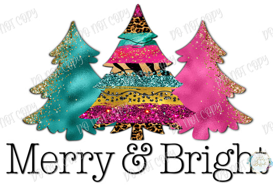 Merry and Bright Pink & Teal Sublimation