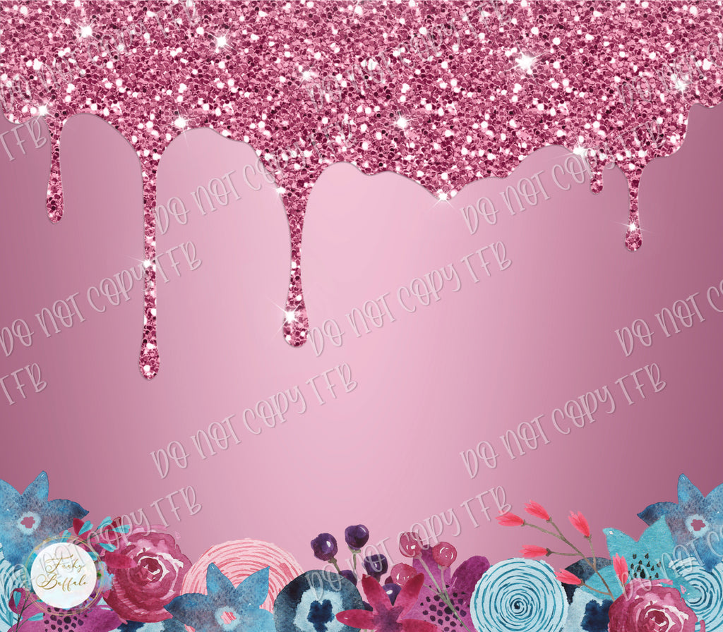 Pink Glitter Foral 20oz Skinny Straight Sublimation