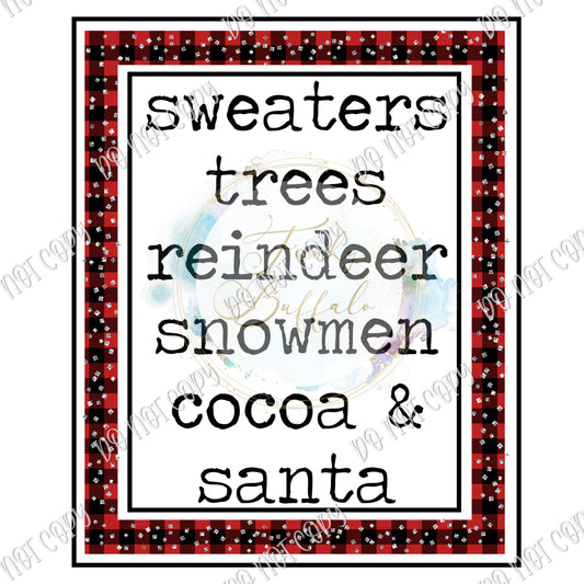 sweaters trees reindeer snowmen