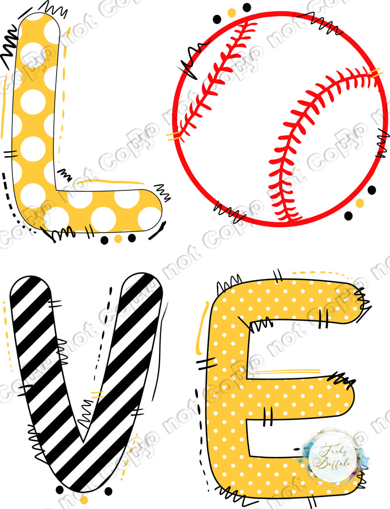 Love Baseball Doodle Black and Yellow Sublimation